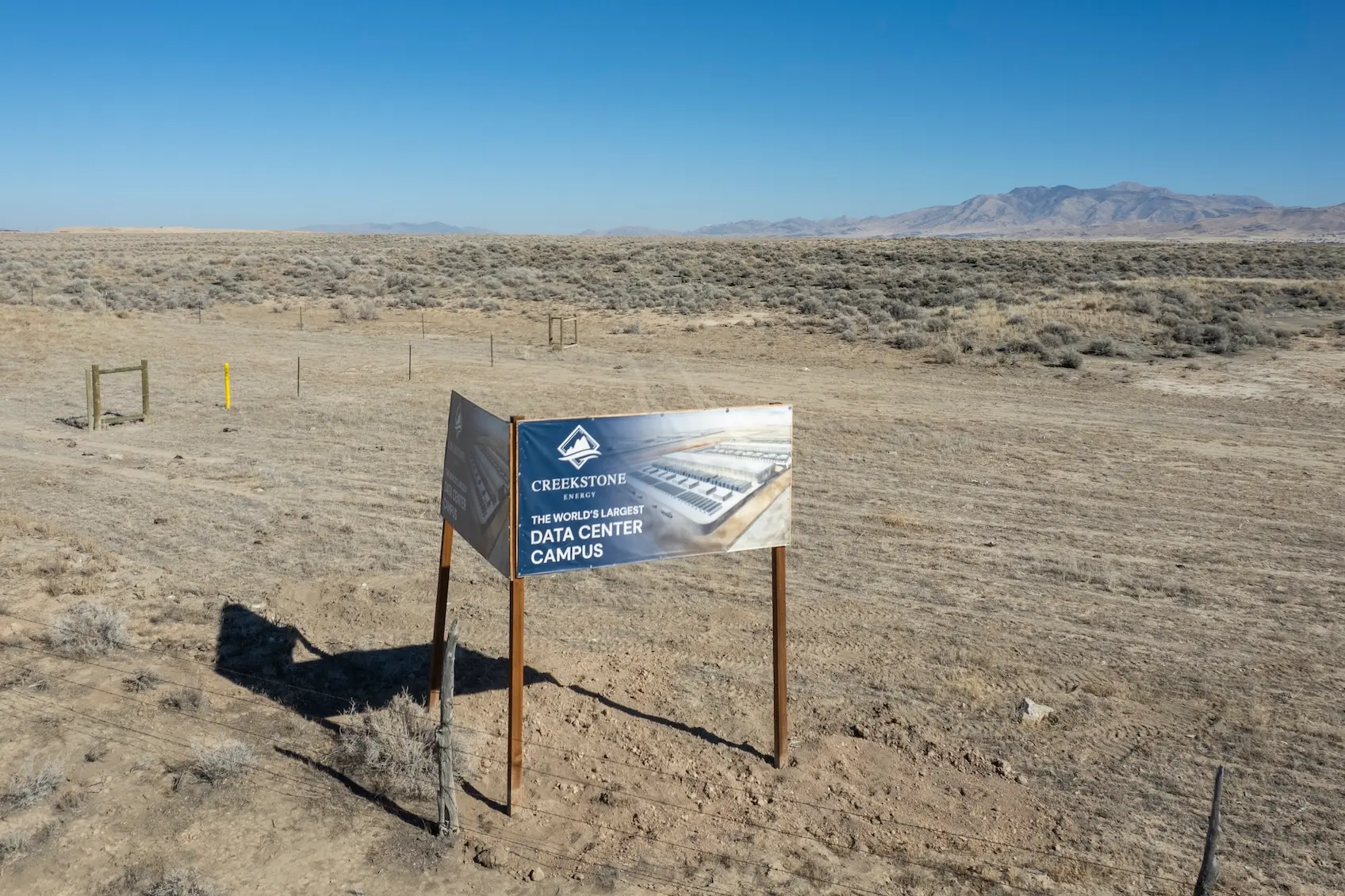 A sign in the Utah desert for the Creekstone Energy Data Center Campus