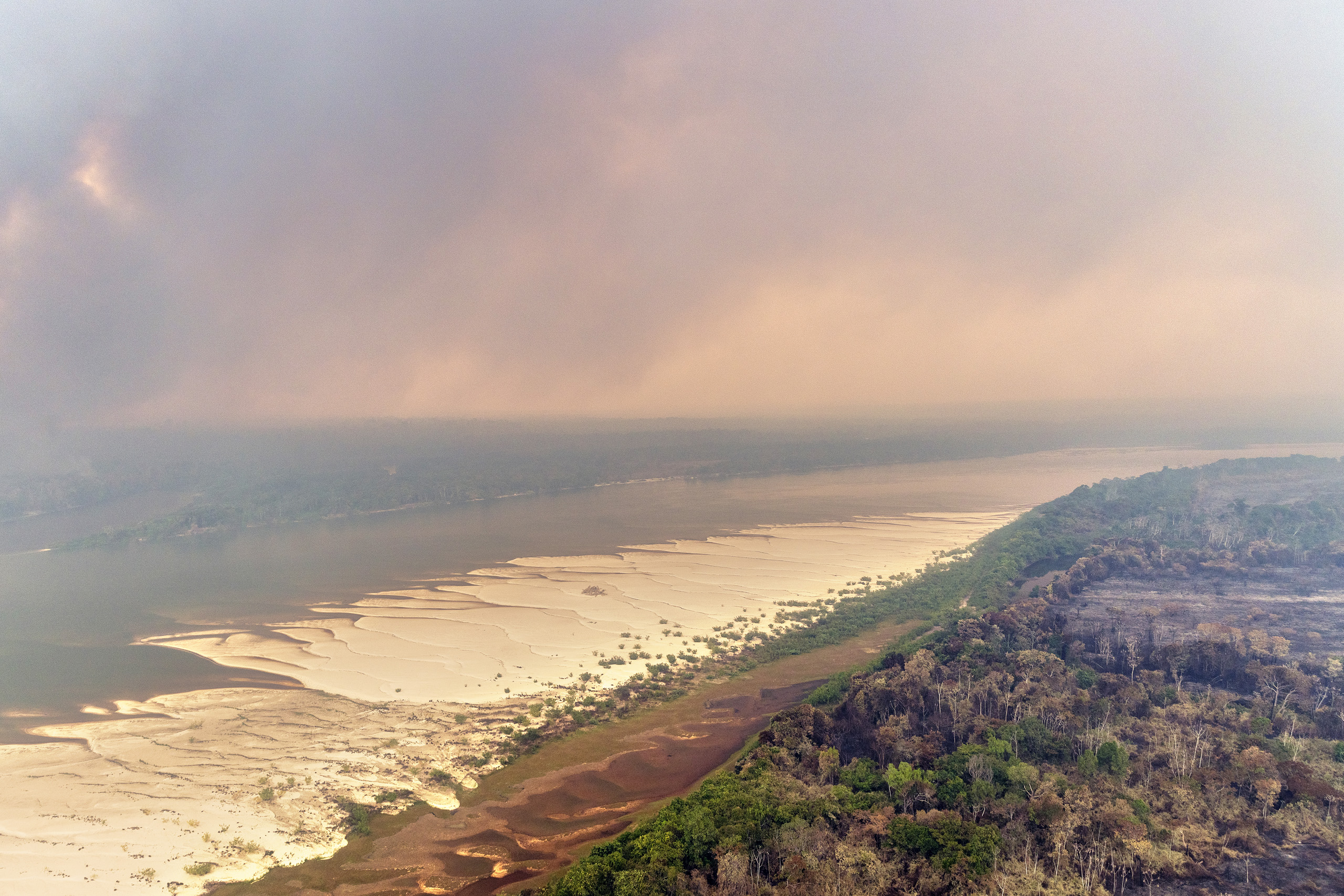 Scorched earth on the banks of the drought-stricken Xingu River in the Capoto-Jarina Indigenous Territory on September 12th, 2024. Image © Marizilda Cruppe / Greenpeace.