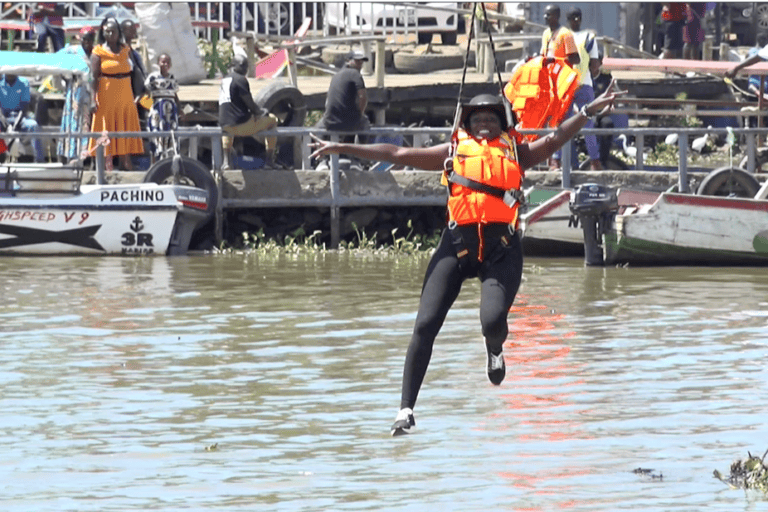 Zip-lining at Dunga Beach. Image by Achieng’ Otieno for Mongabay.