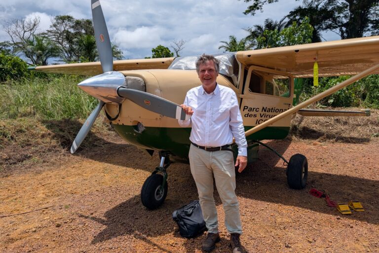 Emmanuel de Merode has led Virunga National Park for over 20 years. He is pictured here preparing to depart Salonga National Park aboard a small Virunga aircraft. Image by Rhett A. Butler, Mongabay.