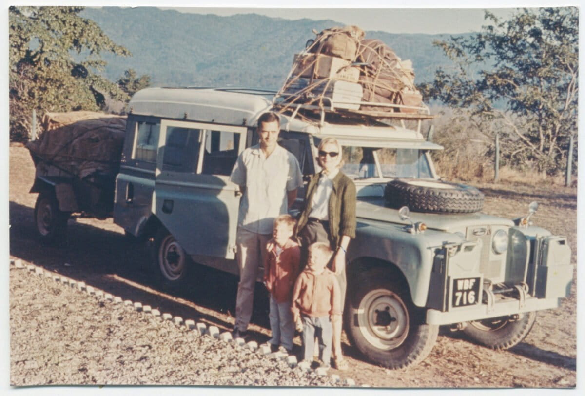 Schaller with his family in Corbett National Park in February 1965. Courtesy of George B. Schaller Archive.