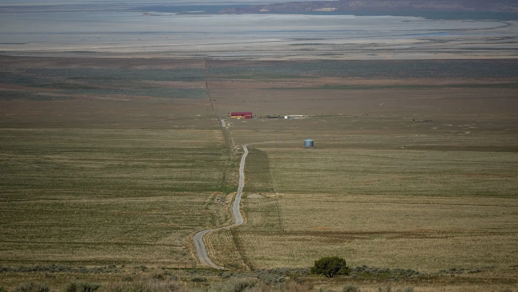 A picture of Hansel Valley in Utah, with the Great Salt Lake in the background.