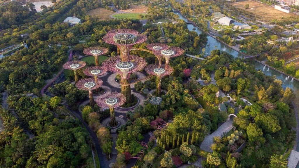 Aerial shot of Singapore's Gardens by the Bay